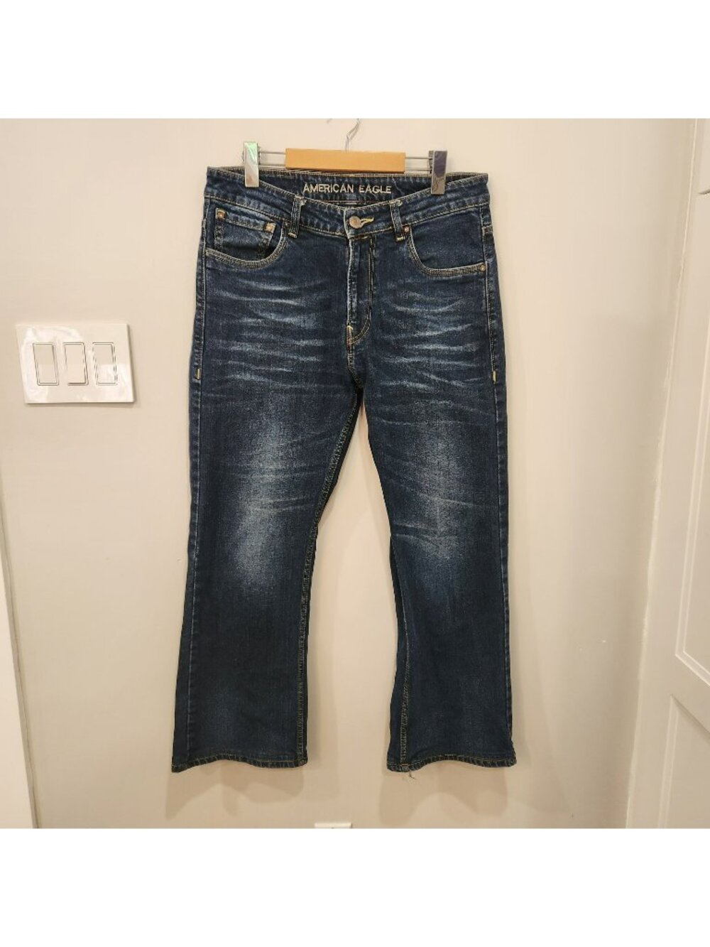 American Eagle Next Level Airflex Jeans Mens Tag 34x32 Fits 34x29 Blue Bootcut